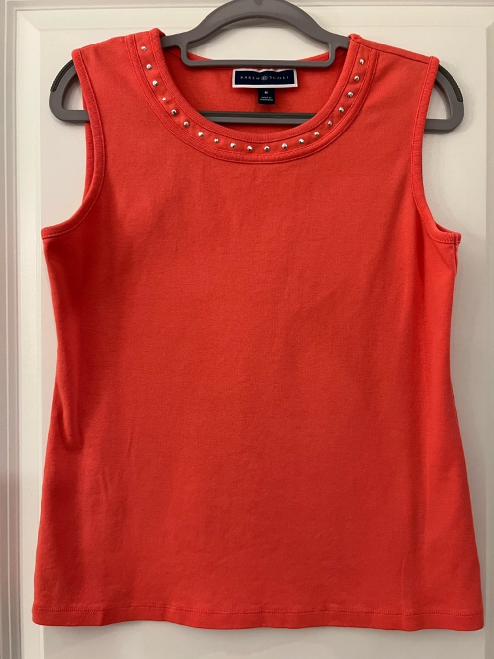 Karen Scott Coral Sleeveless Studded Neck Tank Top - Like New